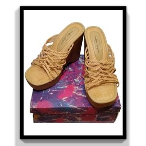 Chinese Laundry Raffia Slide Platforms